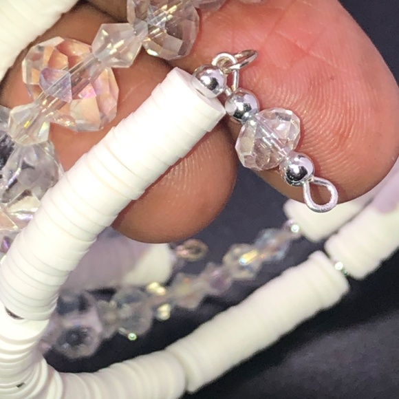 Hand Crafted Multi Clay Beads & Clear Crystals Coil Memory Wire Strand Bracelet - Picture 6 of 14